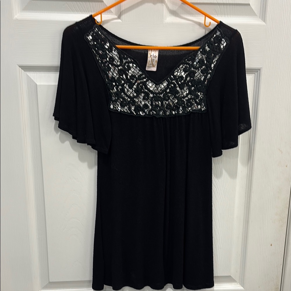 Women's Black Top with Silver Accents
